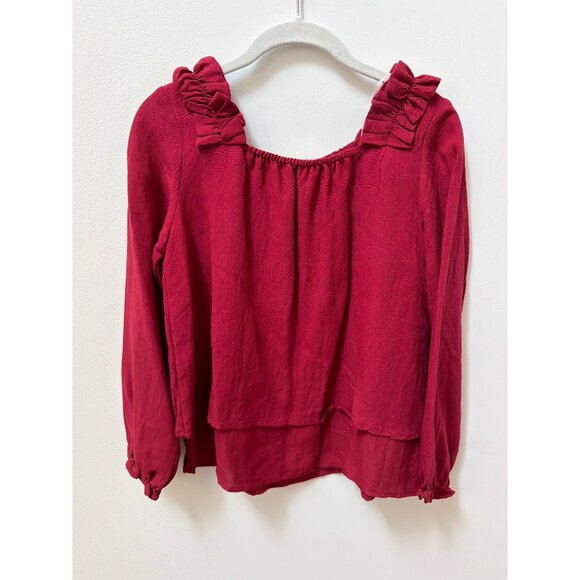Girls Hayden Red Long-Sleeve Layered Blouse With Ruffle Details & Elastic Neckli - Picture 1 of 5